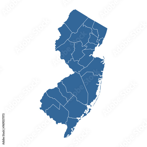 Vector outline map of New Jersey state divided into counties