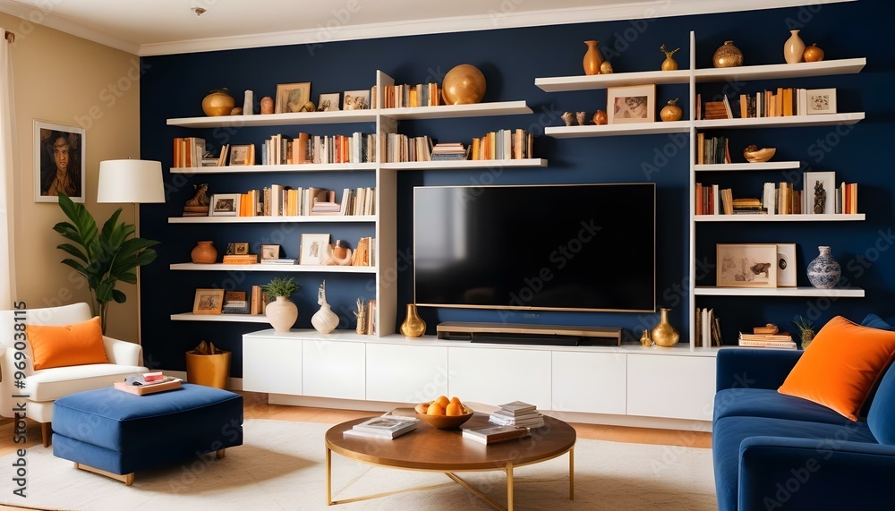 Photo modern style interior room 3d illustration Interior frame living room with colorful white sofa,led with blank frame Photo modern style interior room 3d illustration Interior frame living room with colorful white sofa,led with blank frame