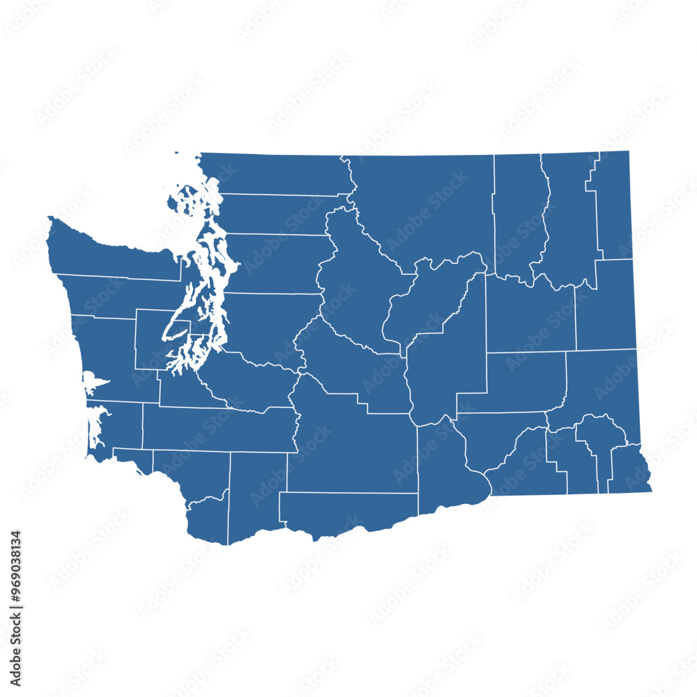 Fototapeta premium Vector outline map of Washington state divided into counties