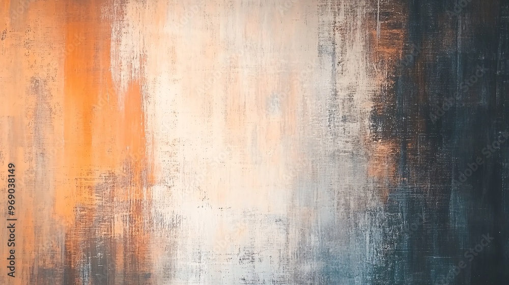 Obraz premium Abstract painting with warm orange and cool blue tones creating a harmonious blend.