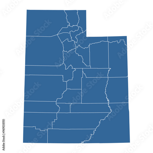Vector outline map of Utah state divided into counties