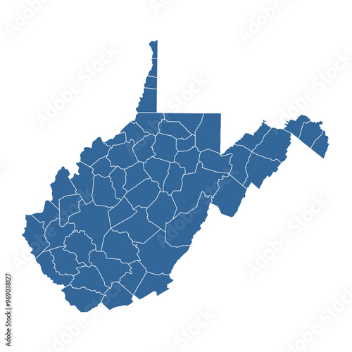 Vector outline map of West Virginia state divided into counties