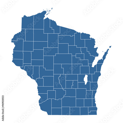 Vector outline map of Wisconsin state divided into counties photo