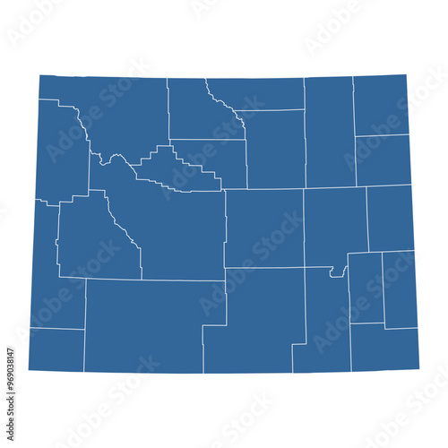 Vector outline map of Wyoming state divided into counties