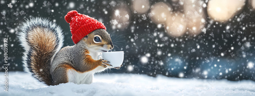 Squirrel Enjoying Winter Snowfall