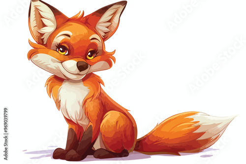 Cute Fox Cartoon Character Clipart on White Background