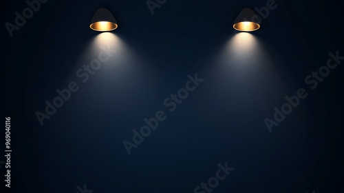 Navy blue background with two warm spotlights shining from above at different angles, leaving space for your branding with a smooth glow.