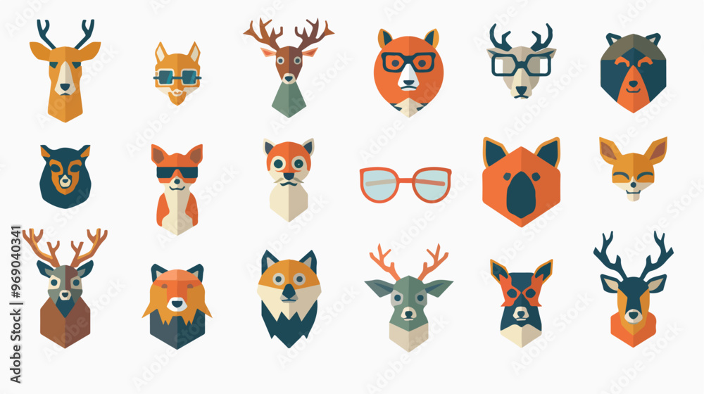 Obraz premium Geek Nerd Smart Hipster Icons Animals Symbols