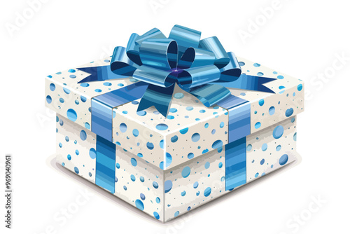 Elegant Gift Box with Blue Shiny Bow Vector Illustration