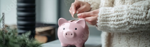 Coin Being Inserted into Piggy Bank on Home Radiator