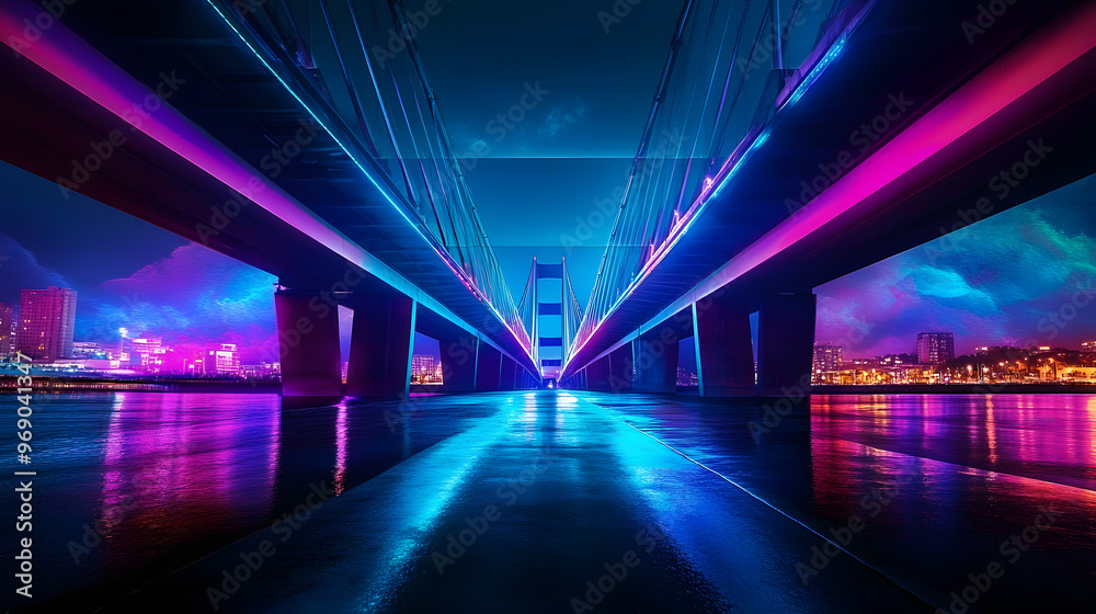 a bridge illuminated by a dramatic blue and purple light a bridge illuminated by a dramatic blue and purple light