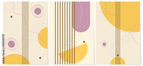 Abstract triptych. Modern abstract background. Abstract triptych. Three abstract backgrounds with geometric shapes. Bauhaus style stylization.