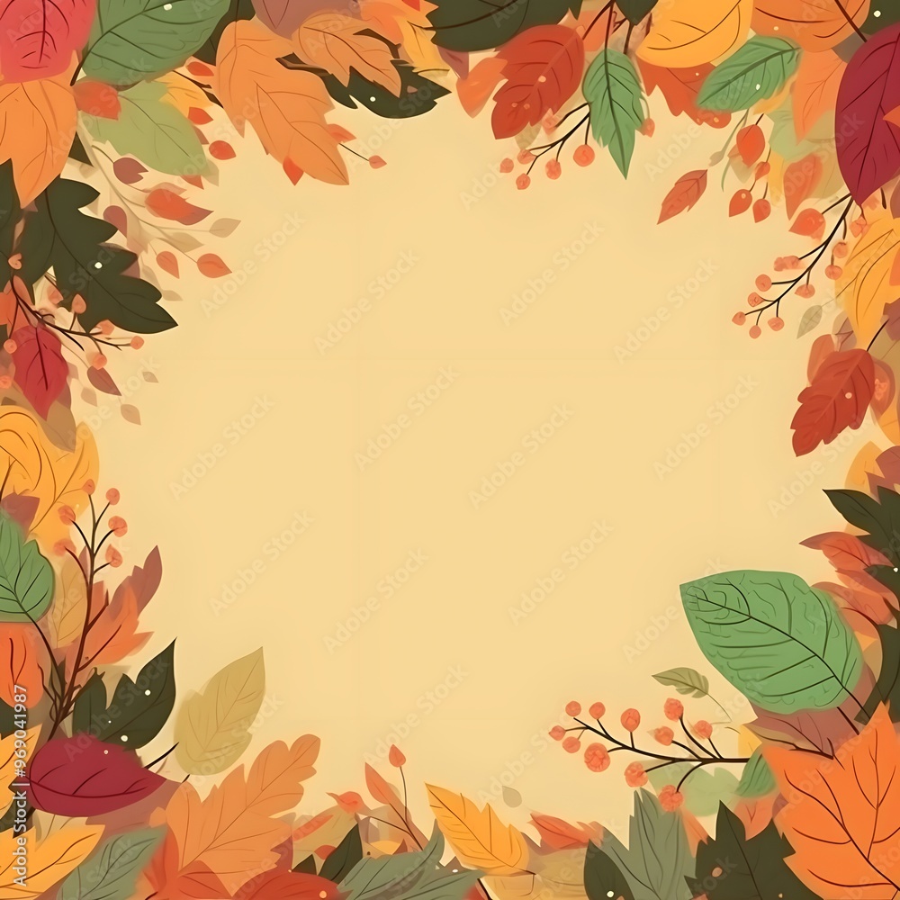 Autumn Leaves Border with Warm Yellow Background Autumn Leaves Border with Warm Yellow Background