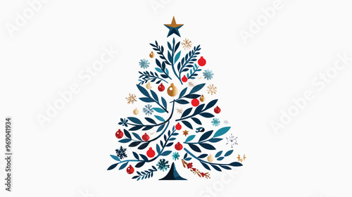 Flat Vector Christmas Tree Isolated on White Background
