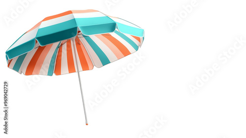 Striped Beach Umbrella on Colorful Pixel Background