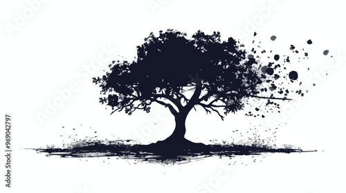 Grunge Tree Flat Vector Isolated on White Background