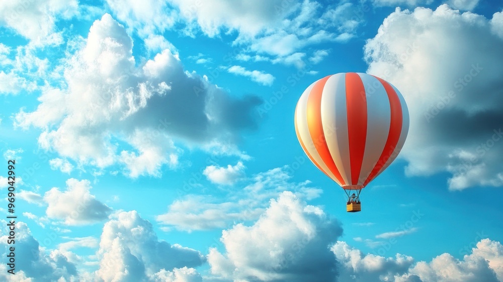 Fototapeta premium Hot Air Balloon Soaring Through a Blue Sky
