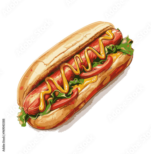 Hot Dog Wurst Hotdog Illustration Produktiv Senf Produkt Isoliert Vektor photo