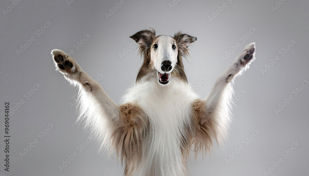 Fototapeta premium happy borzoi dog standing with paws up