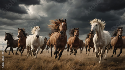 A herd of wild horses running