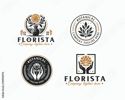 Set bundle nature floral botanical salon logo design for business company