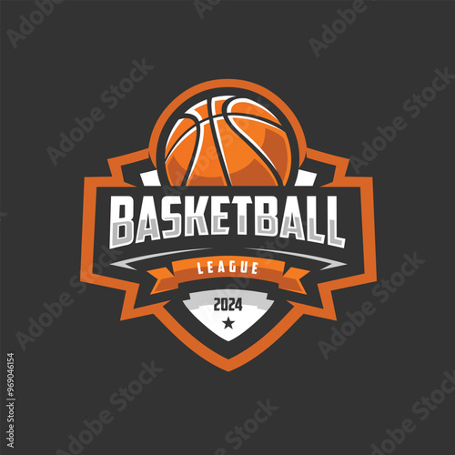 Premium Basketball League 2024 Emblem Logo Vector Isolated. Best for Basketball Sport Related industry