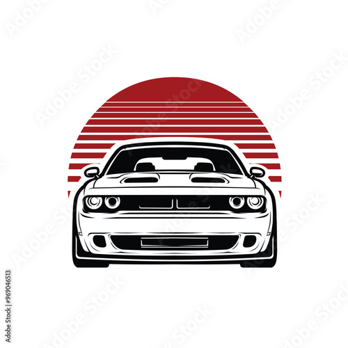 Premium Muscle Car Front View Vector Illustration Isolated. Best for Automotive Related Industry