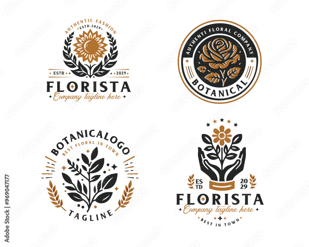 Fototapeta premium Set bundle nature floral botanical salon logo design for business company