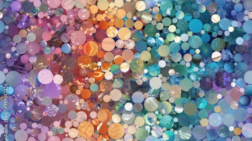 Seamless pattern of pastel-colored polka dots in various sizes on a white background. Fun and cheerful design for any occasion.