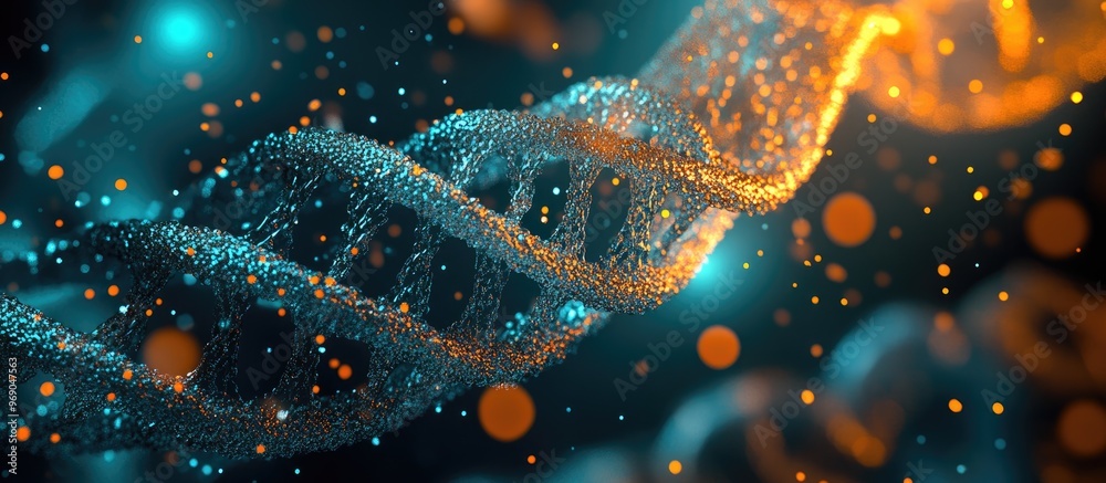 Abstract 3D background depicting the interweaving of DNA and the structure of cellular components Abstract 3D background depicting the interweaving of DNA and the structure of cellular components
