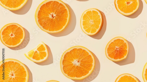 Watercolor seamless pattern of vibrant citrus slices in orange, lemon, lime, and grapefruit colors on a white background. Fresh and zesty design.