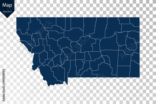 Transparent - High Detailed Blue Map of Montana. Vector eps10.	
