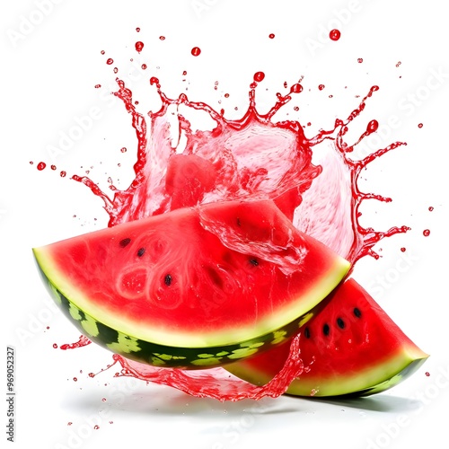 Watermelon slices with splash of juice