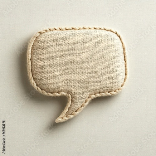 Soft, feltlike bubble speech with stitched edges, placed against a cozy, warm background, comforting and handmade photo