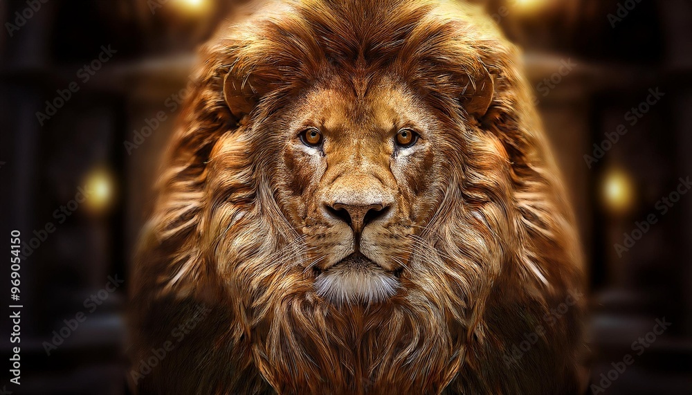 Fototapeta premium Opulent gold lion with detailed mane