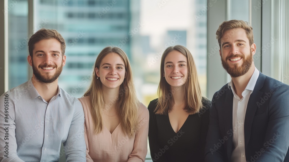 A Diverse Marketing Team Captured in a Bright Office, Showcasing Team Spirit and Professionalism.