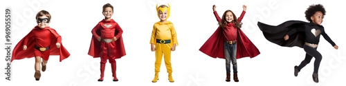 Diverse superhero kid full body png cut out element set photo