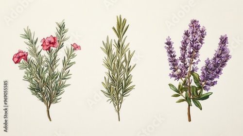 Detailed botanical watercolor illustration on light background