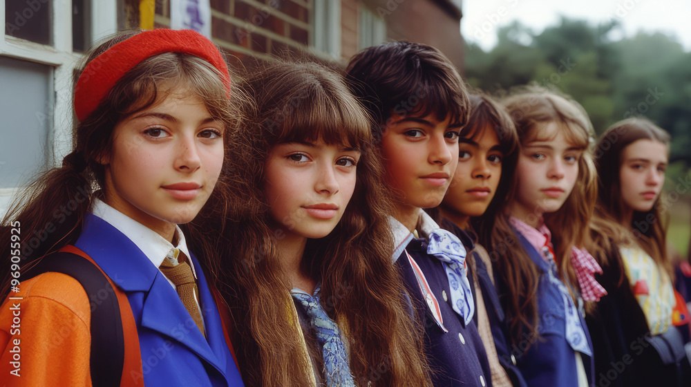 A group of children dressed in colorful school uniforms, posing outdoors. The image captures the diversity and youth in a school setting, emphasizing friendship and education. A group of children dressed in colorful school uniforms, posing outdoors. The image captures the diversity and youth in a school setting, emphasizing friendship and education.