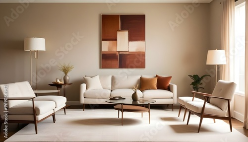 Interior living room with white sofa . 3D rendering.