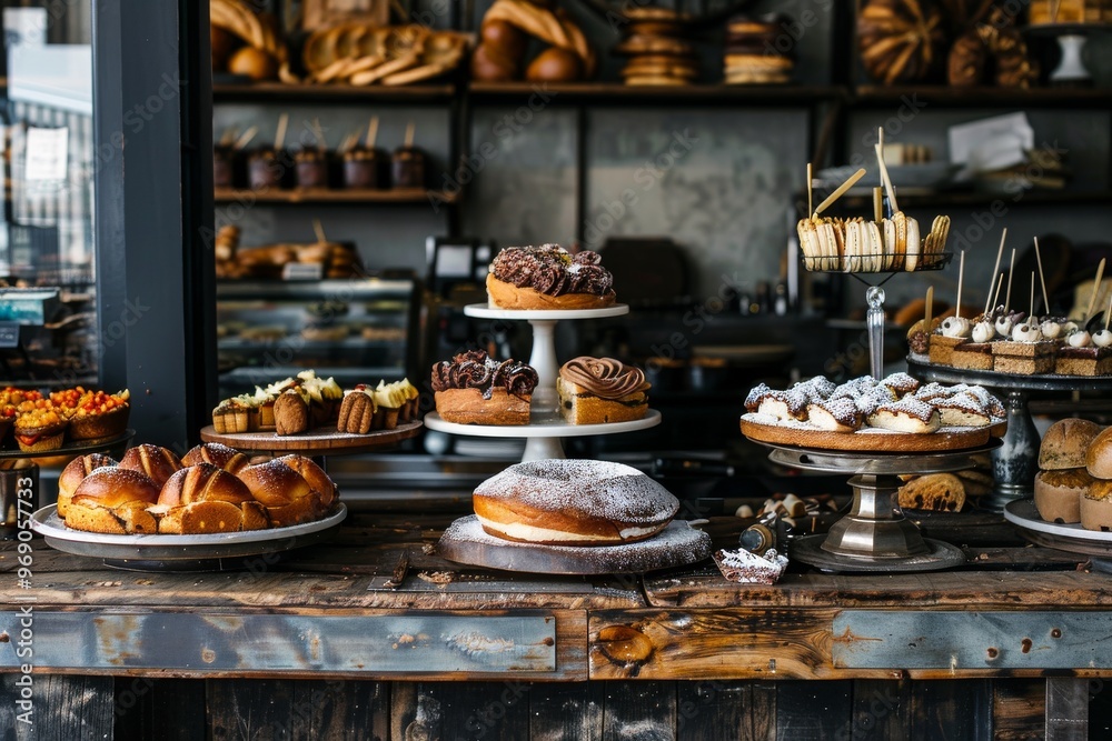 Artisan Baked Goods Delightfully Displayed on Rustic Table
