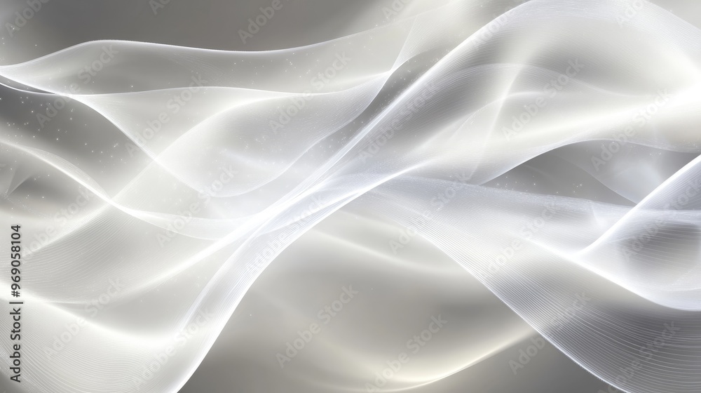 Fototapeta premium Ultra-wide background with glowing transparent white lines and waves, creating a smooth, dynamic, and flowing design