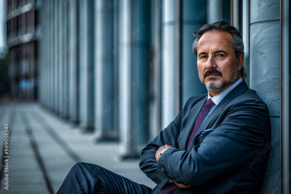 Portrait of a Confident, Experienced Businessman in a Suit Posing Outside, Success in Business Portrait of a Confident, Experienced Businessman in a Suit Posing Outside, Success in Business
