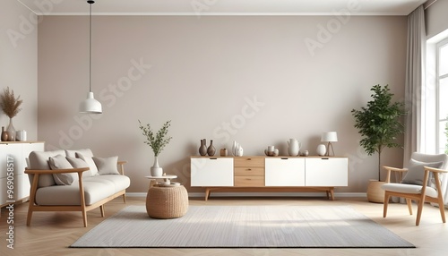 Wallpaper Mural Interior living room with white sofa . 3D rendering. Torontodigital.ca