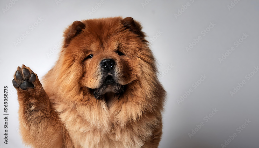 happy chow chow greeting with one paw raised happy chow chow greeting with one paw raised