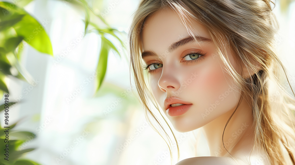 Young Woman with Permanent Lip Makeup in Trendy Watercolor Style Young Woman with Permanent Lip Makeup in Trendy Watercolor Style