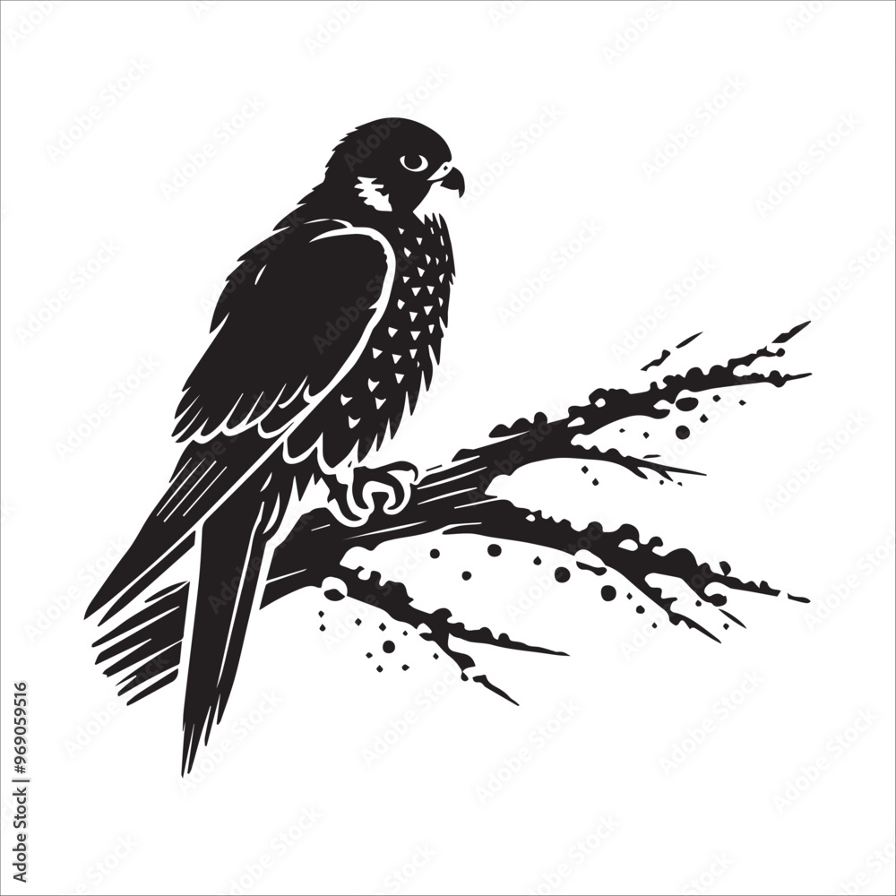Fototapeta premium Peregrine Falcon Silhouette Design, Peregrine Clipart Graphic, Peregrine Bird vector illustration in black and white