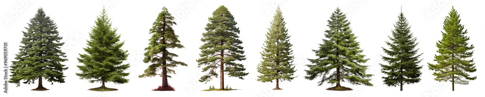 Fototapeta premium lush green pine tree set