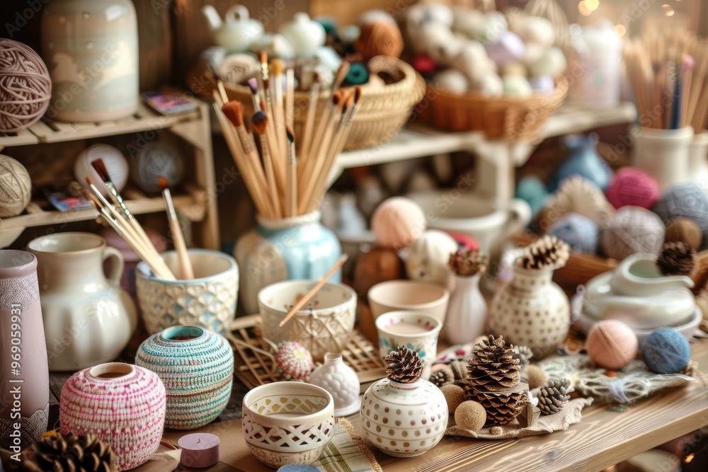 Creative DIY Craft Ideas Showcase with Handmade Cards, Painted Ceramics, and Knitting Supplies for Craftsmanship and Inspiration Creative DIY Craft Ideas Showcase with Handmade Cards, Painted Ceramics, and Knitting Supplies for Craftsmanship and Inspiration