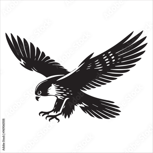 Peregrine Falcon Silhouette Design, Peregrine Clipart Graphic, Peregrine Bird vector illustration in black and white